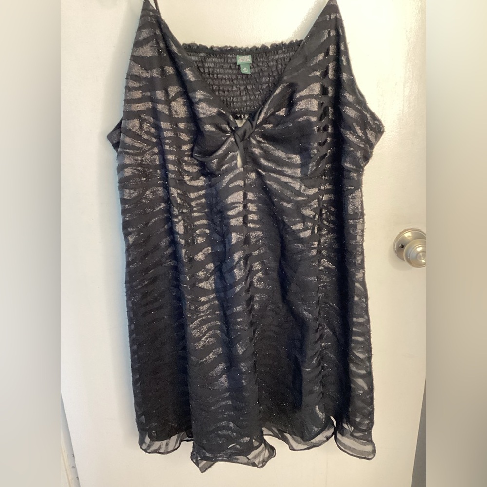 wild fable Black Smocked Sheer-Texture Zebra Print Dress 4X
